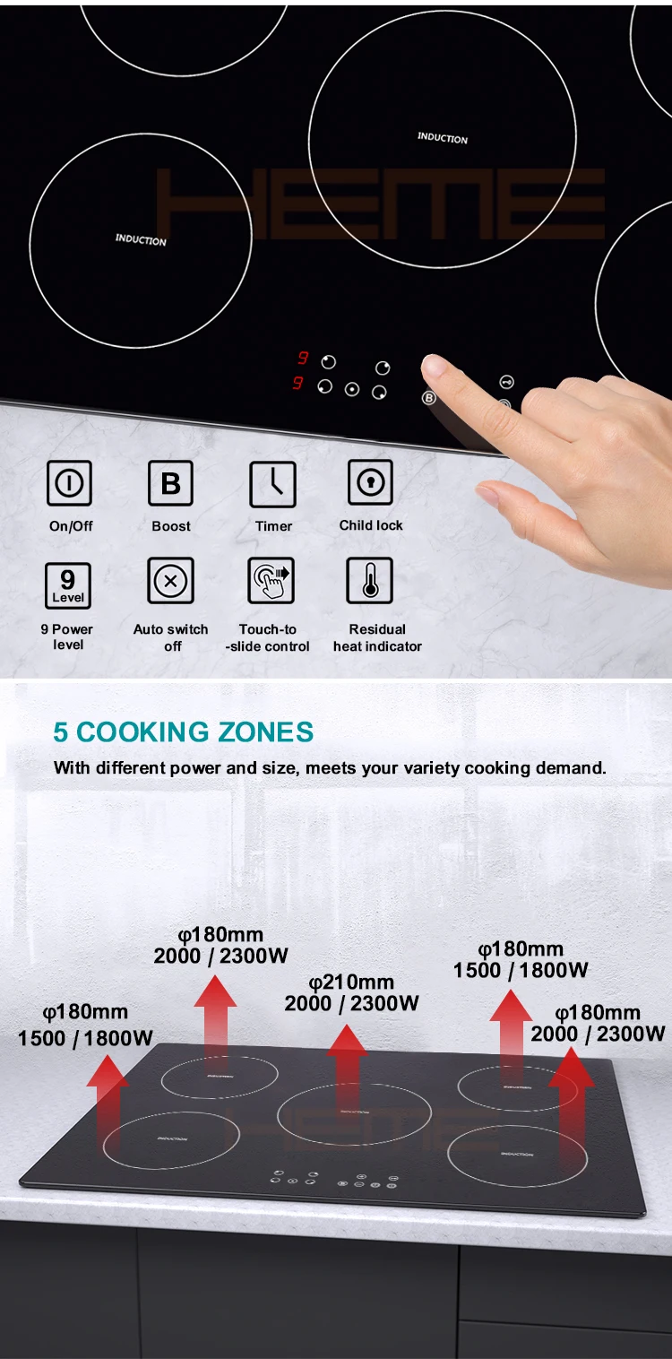 CE CB Certificate Kitchen Appliances Panel Electric Induction Cooker with Timer Burner Induction Cooktop Glass Flex Zone 87cm