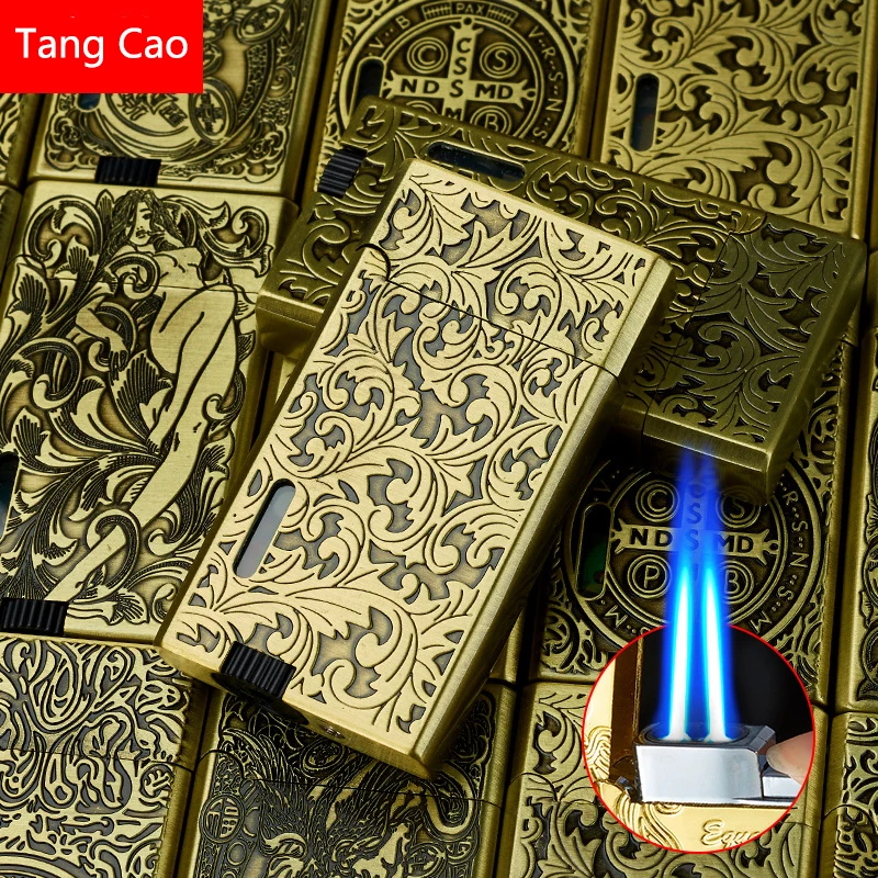 Metal steel voice lighter dual blue flame inflatable windproof cigar lighter