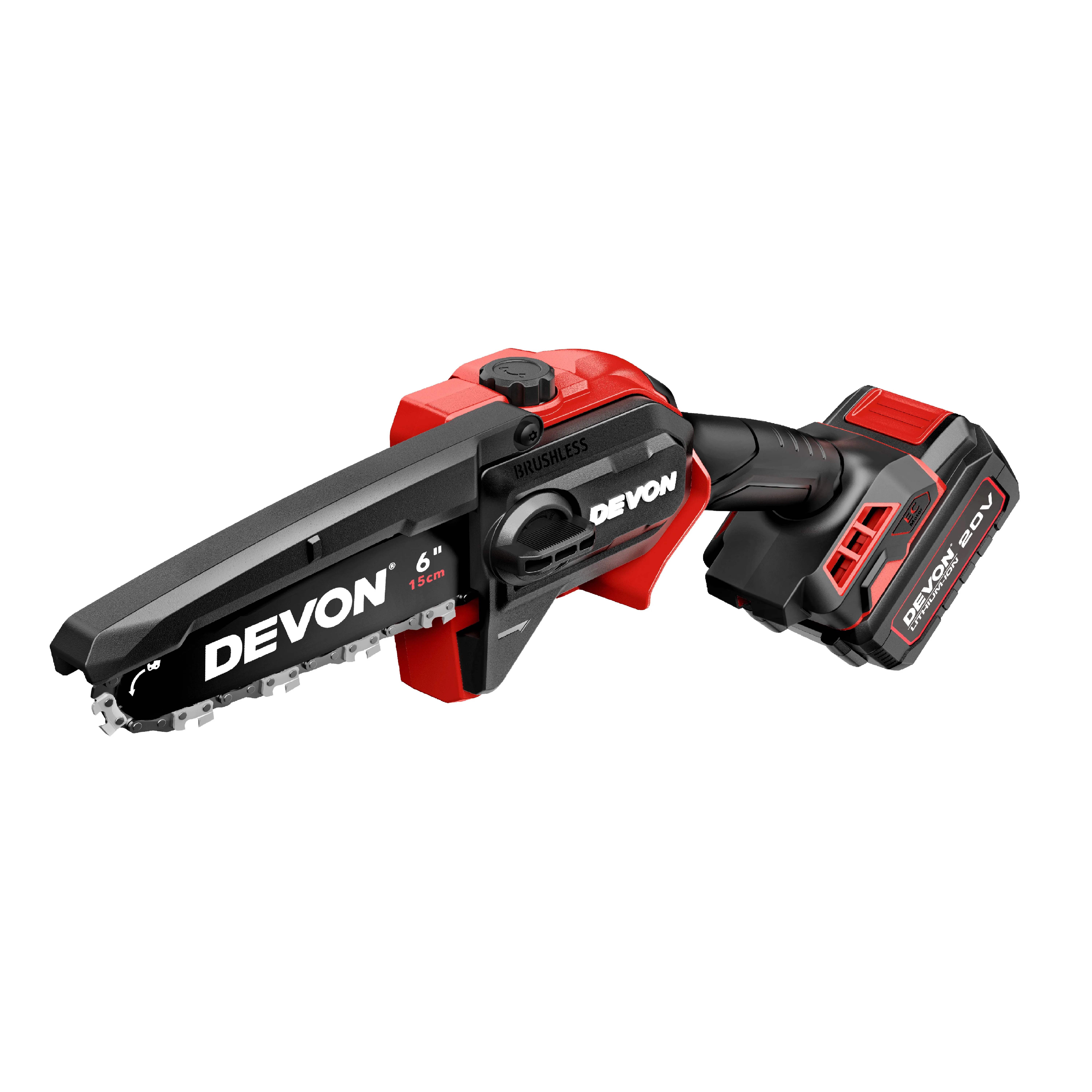 DEVON 20V brushless hand battery cordless mini chain saw 6inch wood cutting machine