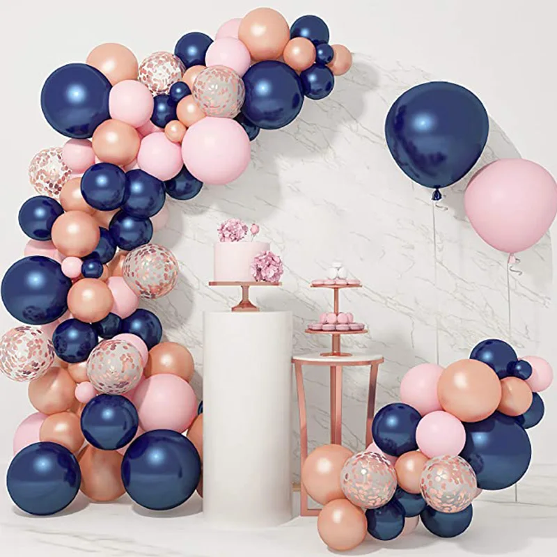106 шт. темно-синие чернила, синий, розовый, латексных воздушных шаров с арки Свадебный комплект ко Дню Святого Валентина День рождения украшения сцены, воздушные шары, принадлежности для
