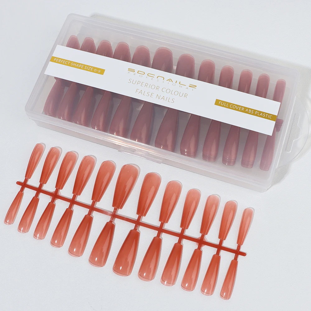 Private Logo Small MOQ Artificial ABS Material Long Wear Full Coverage Colored Coffin Shape 3xl Coffin Nail Tips