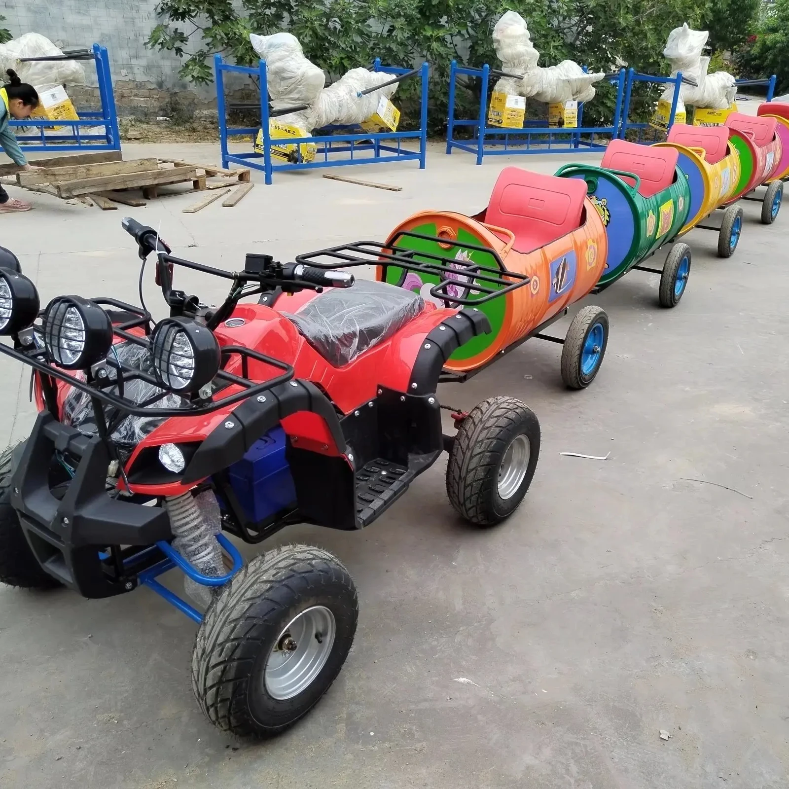 China Factory supplier Cheap Price Ride on car Kids Amusement Park Games Machine Happy Oil drum mini trackless train for sale