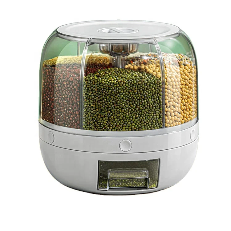 XJH Rice Dispenser Kitchen 6-grid Rotating Food Grain Dispenser Cereal Storage Box Rice Container Dispenser Home Decoration PC