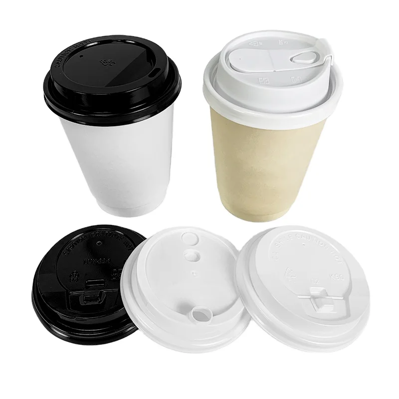 Longworld single double wall 60mm 30mm 70 80 90 mm 4oz black paper cup lid no leak pet cpla pp lid cover for paper cups