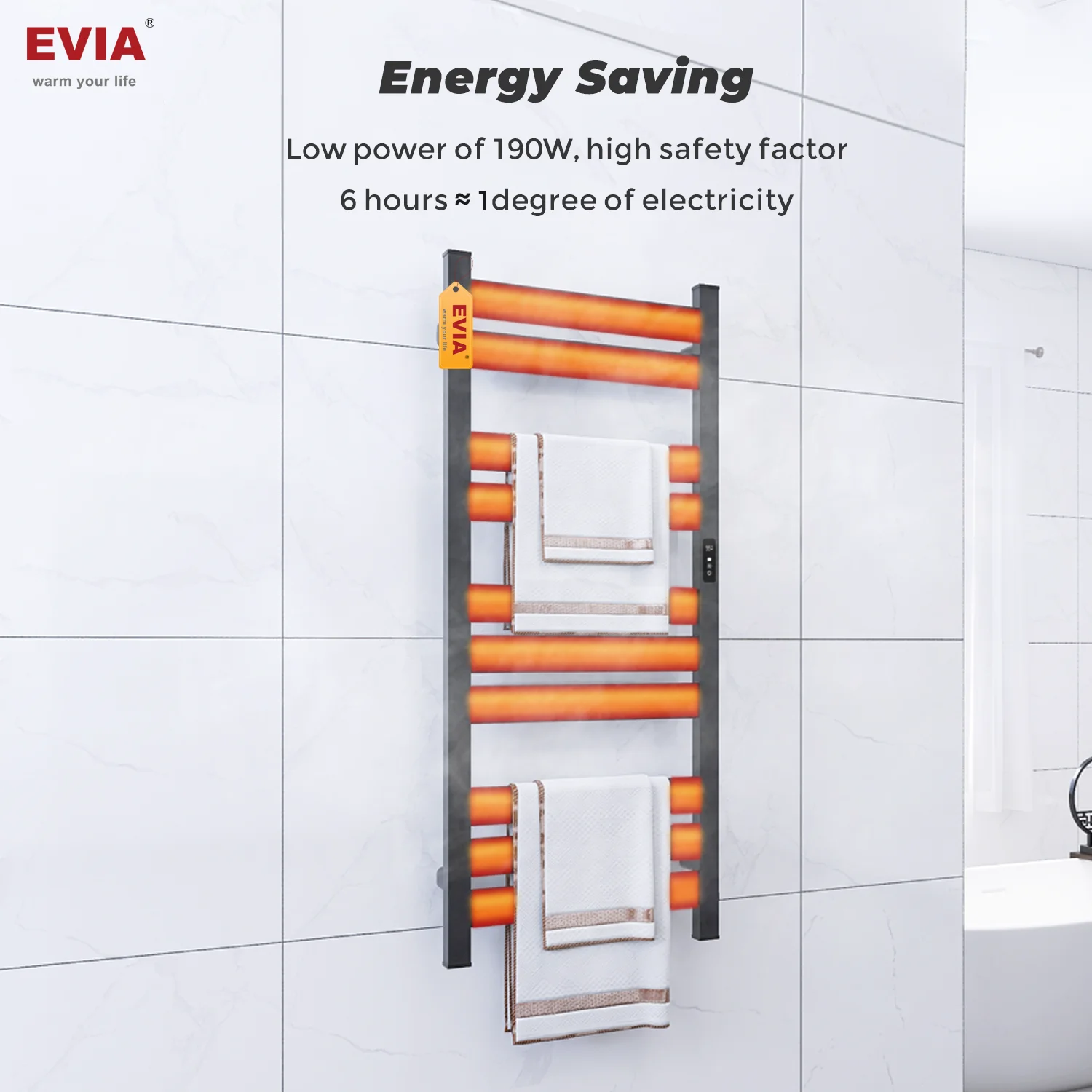 EVIA Factory Home Use Intelligence Wall Mounted Electric Heated Radiator Towel Rail