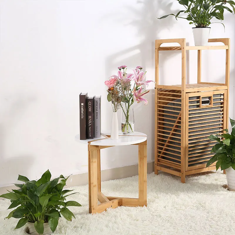 Bamboo Chair Side Table Portable Coffee Table Side round Table for Snack Tray