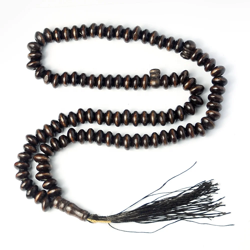 Muslim 99 Black Flat Wooden Scripture Rosary Halal Prayer Beads Lslamic Rosary Tasbeeh Tasbih Lslam