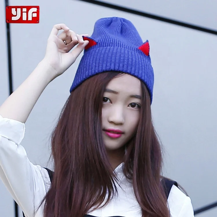 Женская вязаная шапка в форме кошачьих ушей, 2024, осень и зима