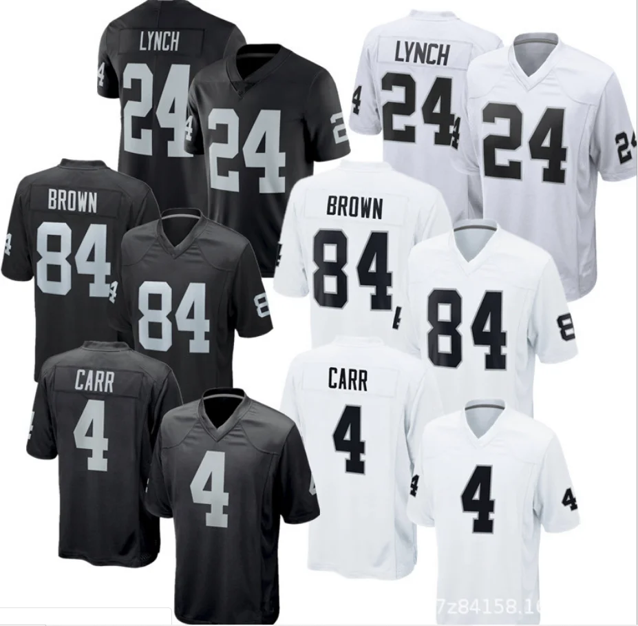 Wholesale Custom High Quality Second Generation Embroidery Football Rugby Jersey 4#CARR 24#LYNCH 84#BROWN 83#WALLER Jerseys