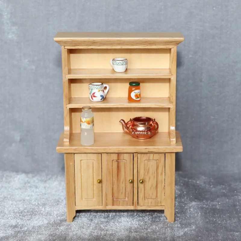 1:12 Wooden Miniature Furniture Dollhouse Mini Furniture Miniature Toy Model Log Color Three-door Vertical Cabinet