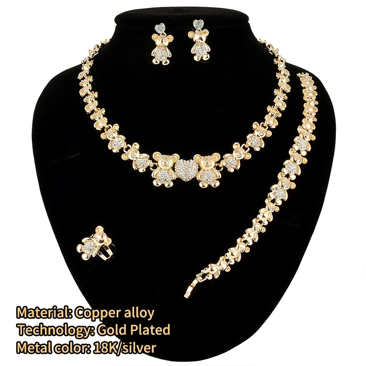 
Big Teddy Bear I Love You Hug and Kiss Necklace Jewelry Set 18k Gold Plated Fashion Xo Latest Models Wedding Jewellery Set 