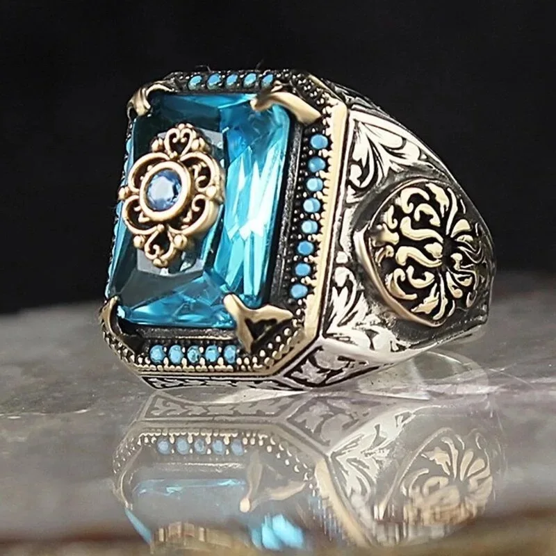 Free samples Wholesale Hot Selling Punk Hip-hop Vintage Blackened Square Diamond Ring Jewelry For Men