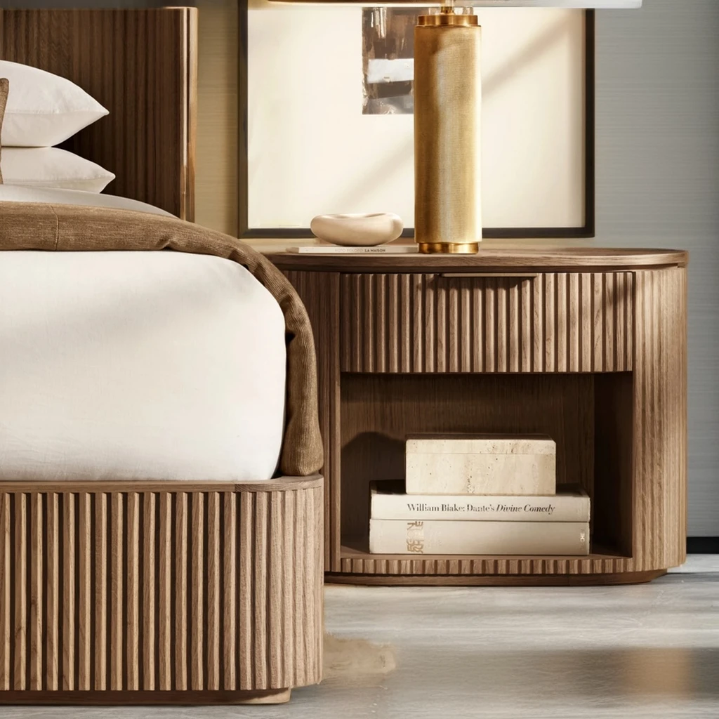 Ferly Factory Customization Luxury Wooden Modern Drawer Bedroom Furniture Bedside Table Solid Oak Large Open Nightstand