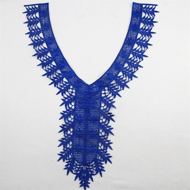 Water Soluble Colorful Polyester Garment Sewing Patch Hollowed Out False Applique Guipure Neck Lace Trimming Collar Embroidery
