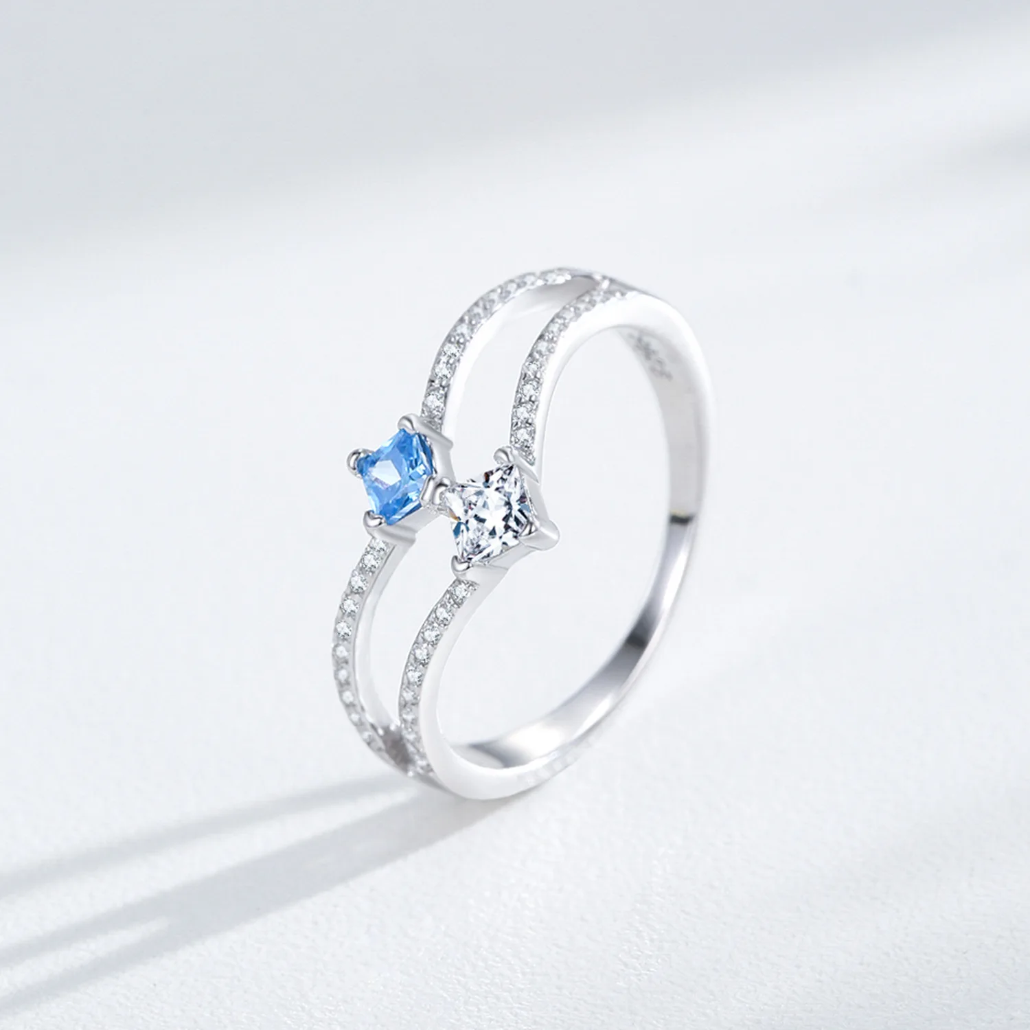 Fashion cold style sea blue glacier water drop double layer rings 925 sterling silver V-shaped crown ring