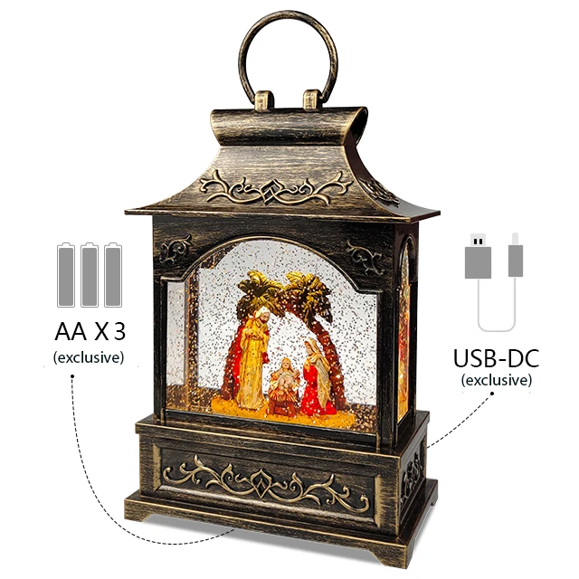 Factory Direct Sale Nativity Plastic Water Christmas Snowman Spinning Led Snow Globe Lantern