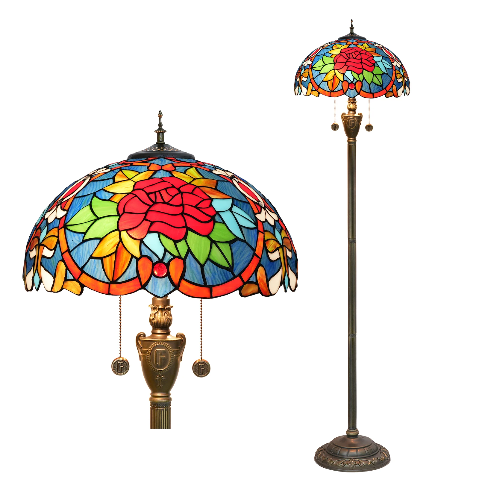 Витражный напольный светильник в стиле Тиффани красная роза для чтения работы украшения гостиной 3 светильника высотой 163 см