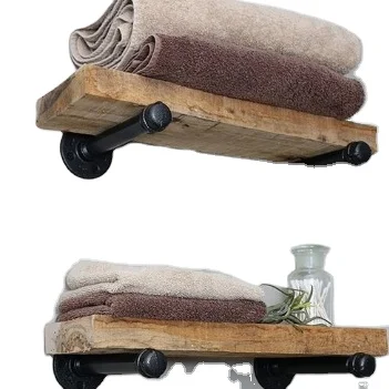 Retro old iron industrial pipe shelf wall rack bookshelf