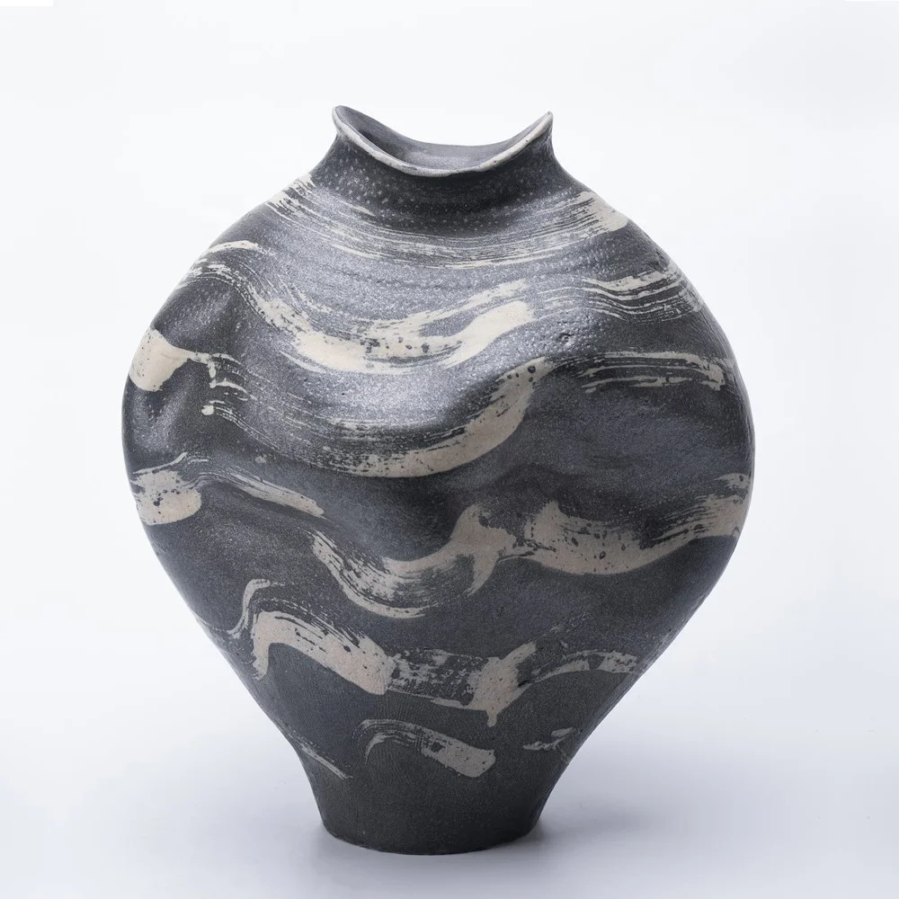 Черная абстрактная фарфоровая ваза в стиле Wabi-sabi креативная керамическая минималистская Цветочная