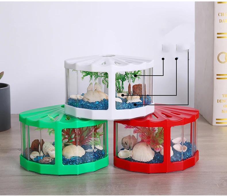 Newleader Ornamental Ecological Pvc Material Creative Mini Turtle Tank Fish Tank With Light