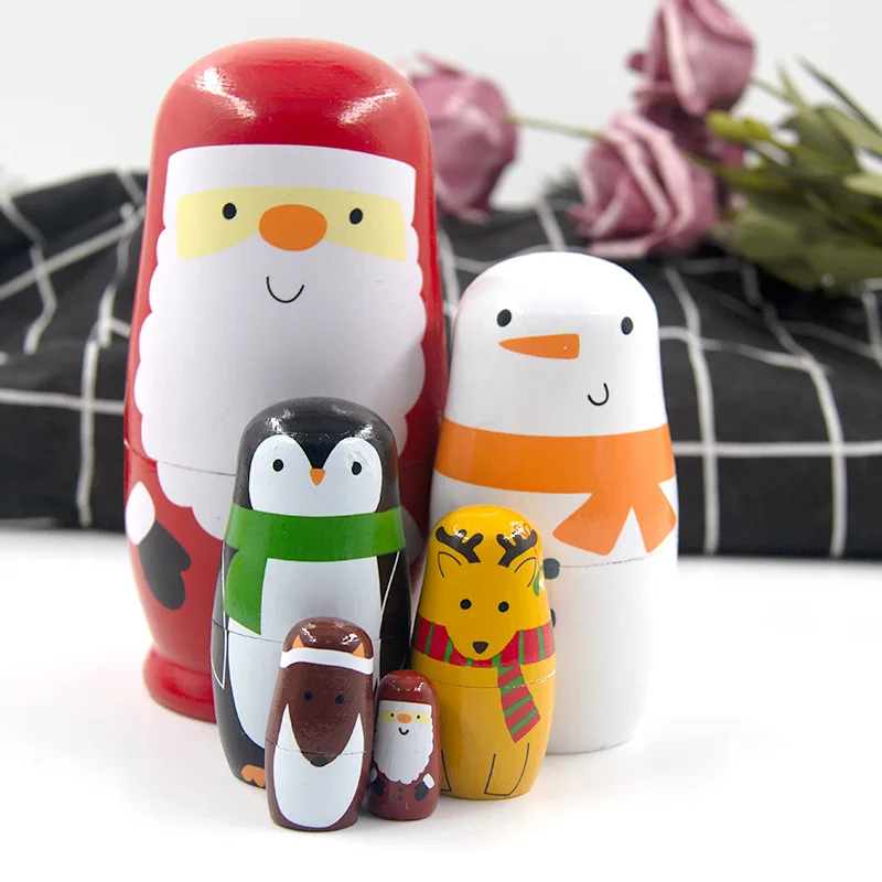 Wooden Christmas Nesting Dolls Snowman Matryoshka Doll 5-layer Wooden Russian Nesting Christmas Matryoshka Dolls