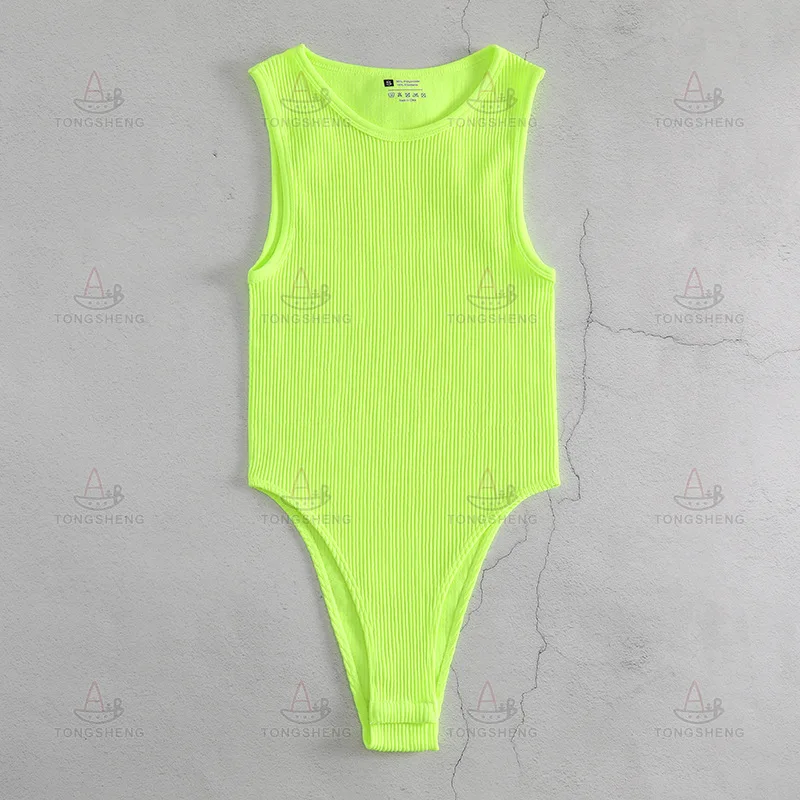 High Quality Nylon Custom Logo Ribbed Crew Neck Sleeveless Womens Jumpsuit Bodysuit For Women