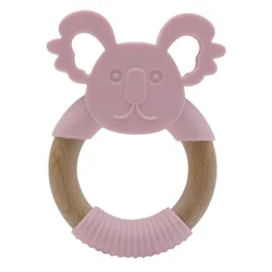 Custom bpa free soothing animal koala baby chew toys wood ring silicone baby teether