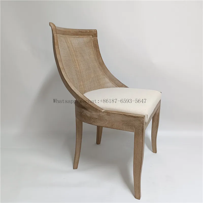 French provincial style oak wing back rattan dining chair