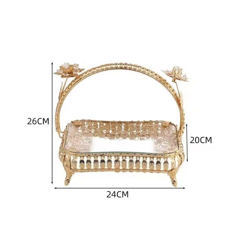 Exquisite Hand-Held Fruit Basket with Gold Engravings Glass Storage Tray for Table Craft & Desktop Storage
