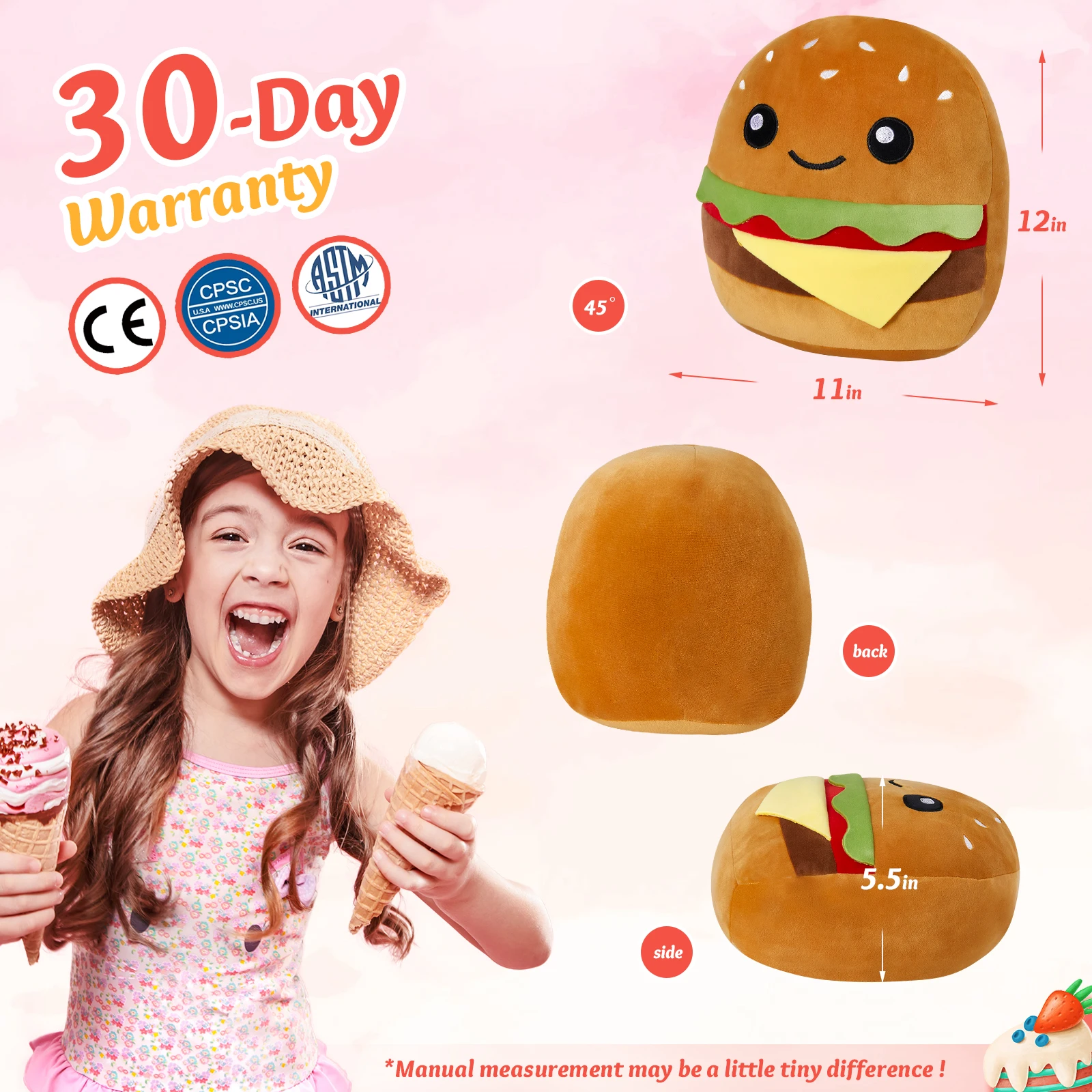 30cm 12inch Squishy Plush Hamburger Pillow home decor comfort squish soft pillow stuffed animals gift for child kids toy