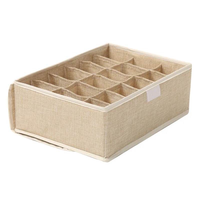 Cotton Linen 6/8/18 Grids Foldable Bras Scarves Ties Socks Storage Box Underwear Organizer
