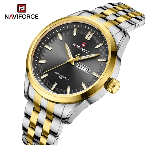 NAVIFORCE 9203 GB Wholesale OEM ODM Customize Logo Gold Luxury Clock Quartz Sport Wrist Watch For Men Big Dial montre homme