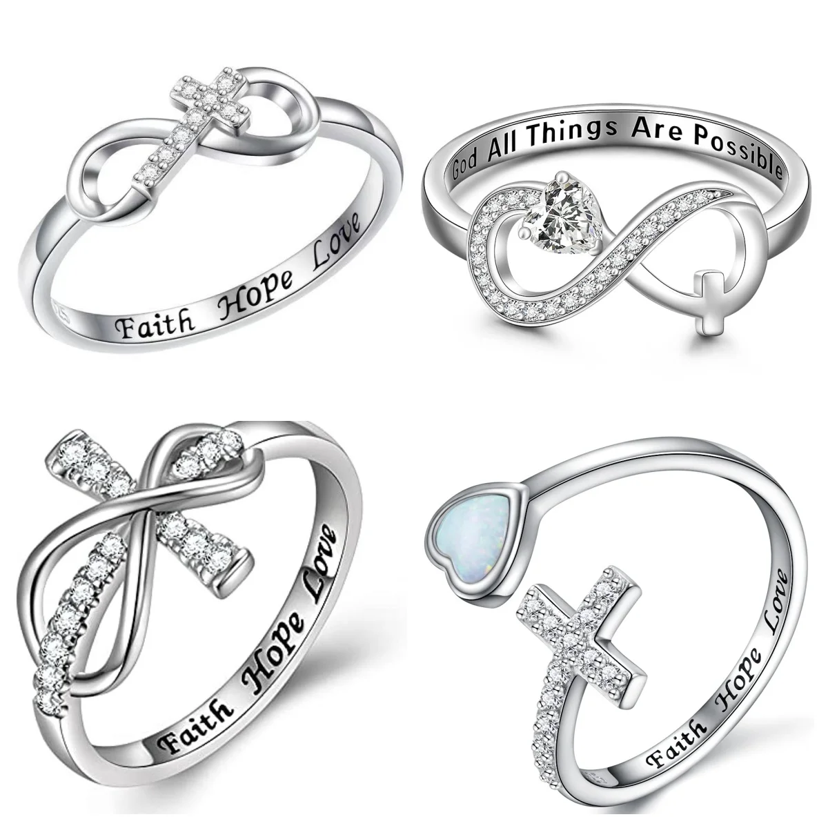 Fashion 925 Silver Faith Hope Love Cross Ring Purity True Love Adjustable Cross Wrap Ring Christian Jewelry Gift for Women