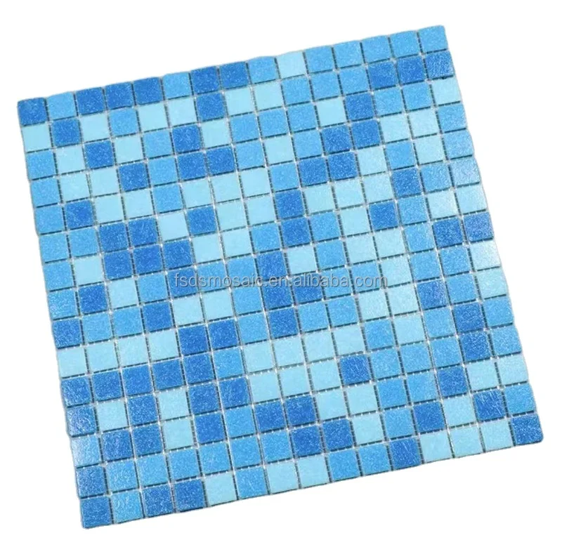 Blue Modern Square Shape Bathroom Spa Shower Floor Tiles Hotmelt Glass Mosaic for Swimming Pool Wall Hot Melting Tiles