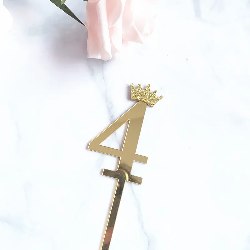 Number 0-9 Crown Acrylic Cake Plugin Wedding Anniversary Birthday Party Decorations Golden Birthday Acrylic Cake Topper