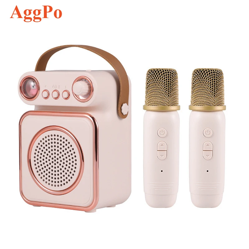 Wireless Bluetooth Speaker Dual Microphone Retro Outdoor Karaoke Speaker Portable USB Charging Built-in Battery Audio Wholesale
