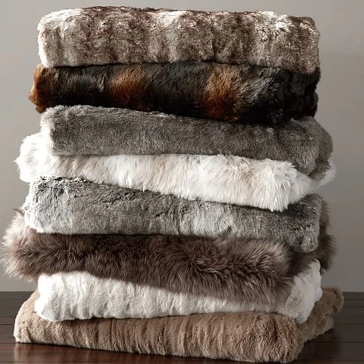 Grey Plain Heavy Thick Double Layer Faux Fur Throw Blanket