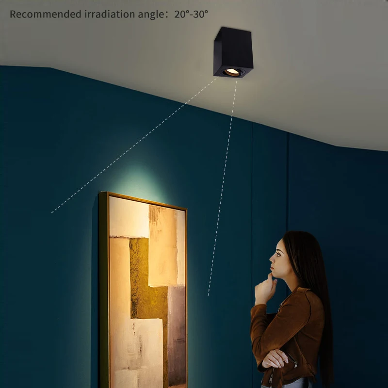 Surface Square 50w Downlights Indoor Dimmable COB Lights Pure Aluminium Led Gu10 Adjustable Ceiling Spot Light Surface Mounted