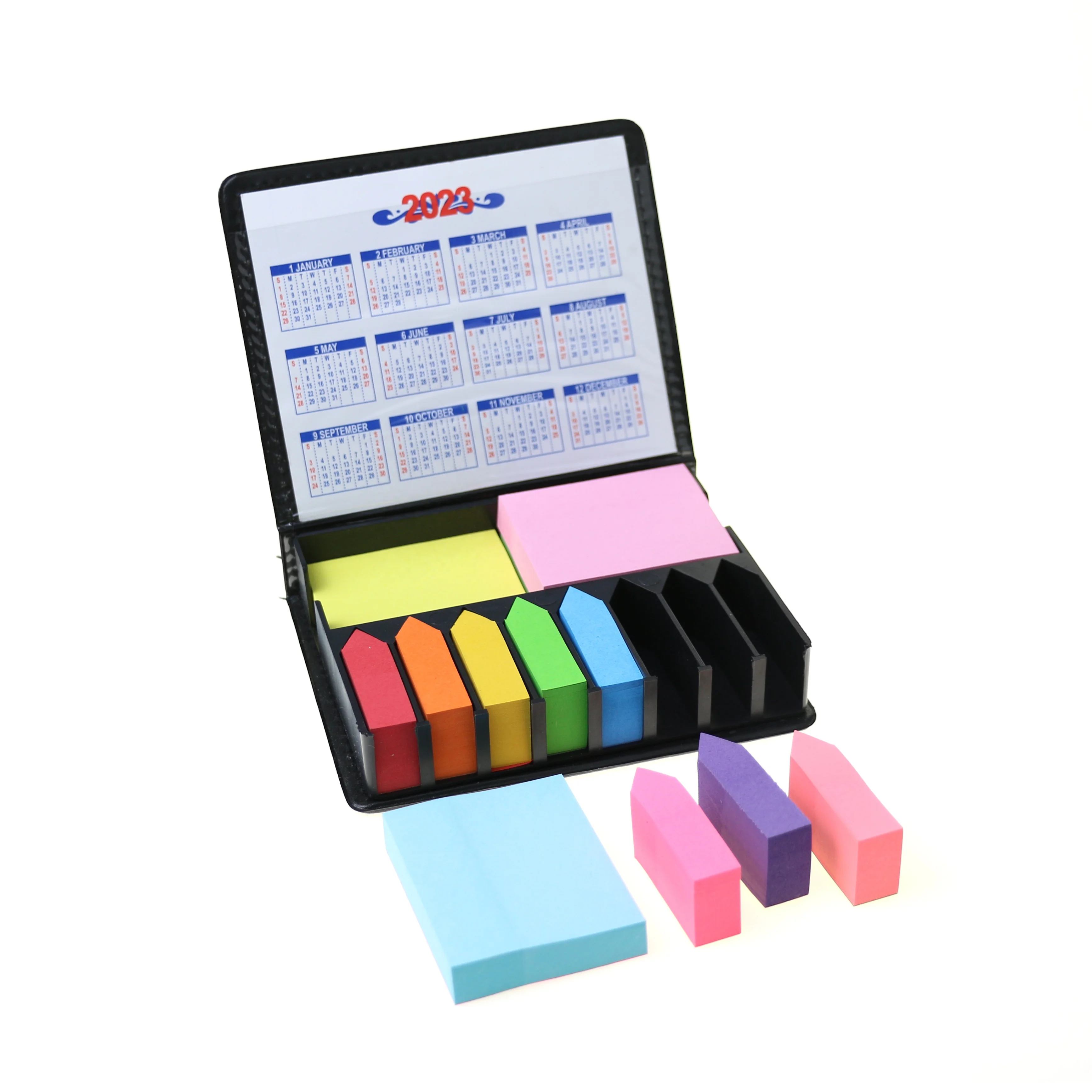 BECOL Promotional Customized Rectangular Note Pad Mini Memo Pad PU Leather Cover Sticky Notes Set with Calendar