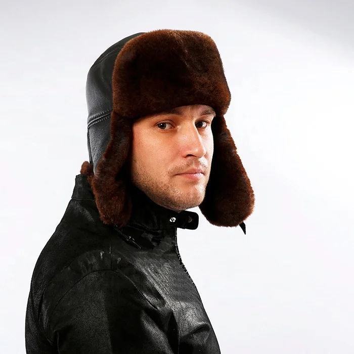 
 Мужская зимняя теплая плотная шапка из меха кролика рекс для русского языка  