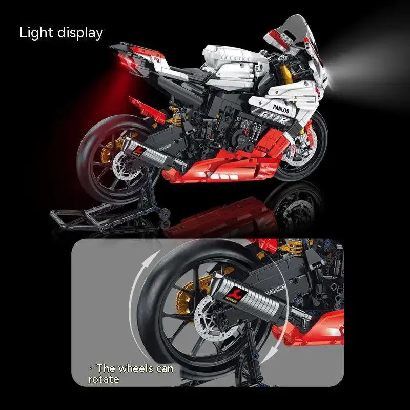 Panlos 672104  Racing Motorcycle1:5 Building Blocks Set MOC Yamaha R1 Track Edition with LED Light Puzzle Assmbly Bricks Toys