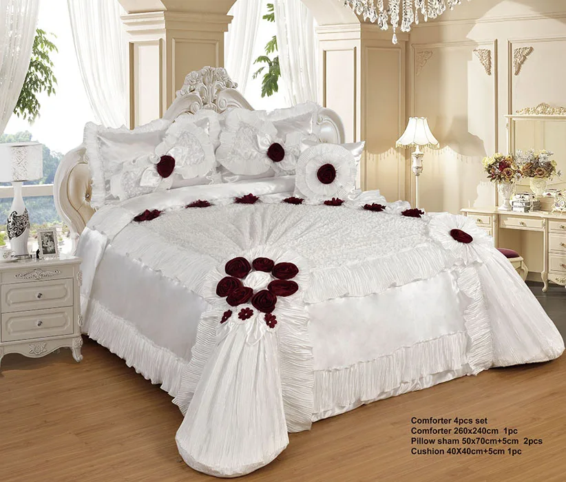 Color yarn embroidery flower polyester bed cover set quilted cover set high quality 3pcs bedding set