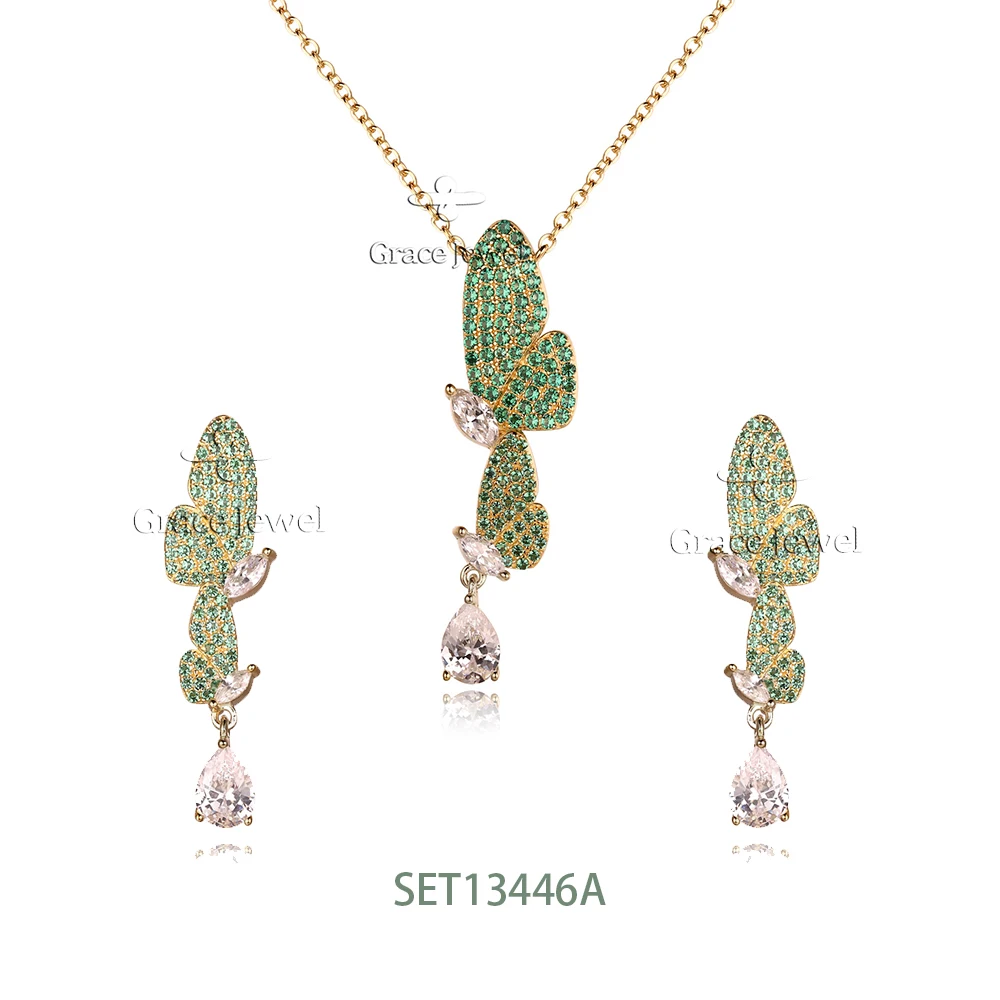 Grace Jewelry Zircon Luxury Statement Custom Gold Plated Wholesale Fashion Jewelry Sets For Women