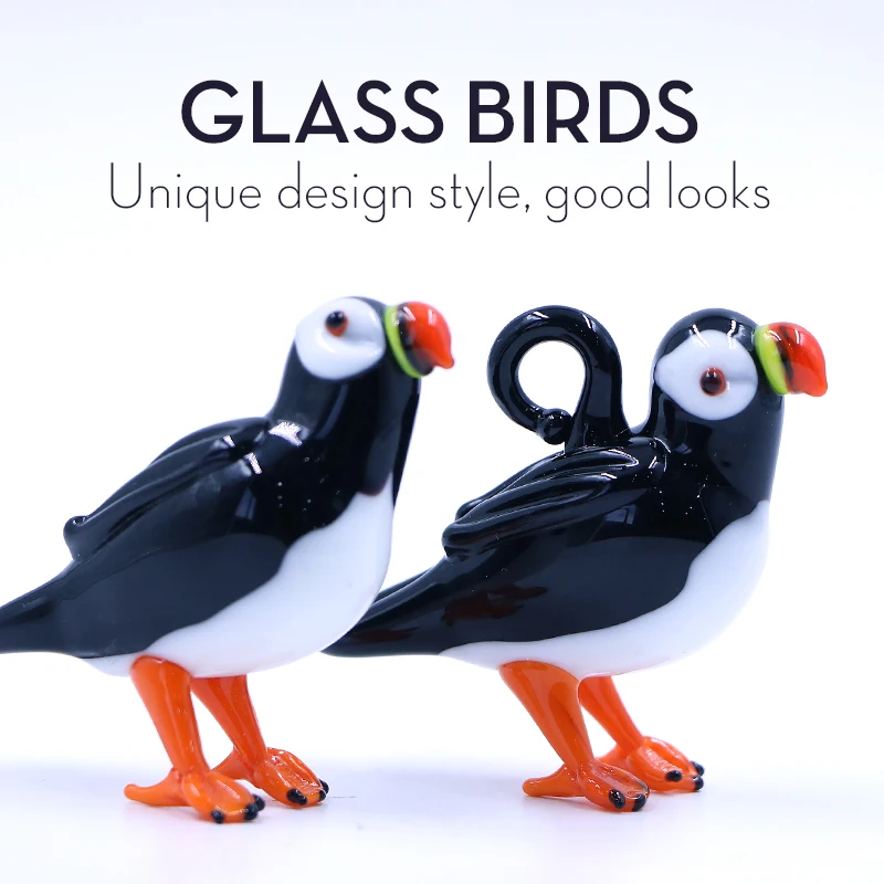 High Quality Handmade Murano Animal Glass Bird Puffin Figurine Ornament