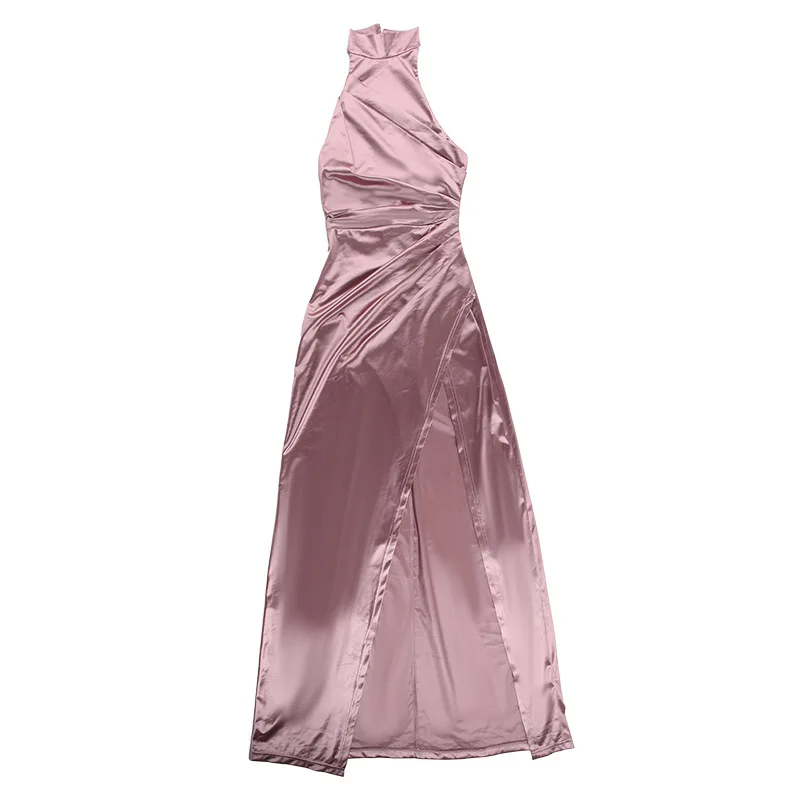 2024 Spring Women Clothing High Neck Sleeveless Split Bottoming Stand Collar Dress Women Modest Evening Dress Prom Dresses