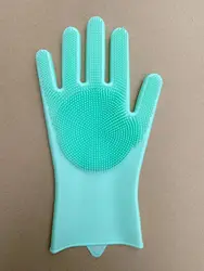 Factory Custom Logo Household Use Silicone Dish Washing Gloves With Scrubber For Sale