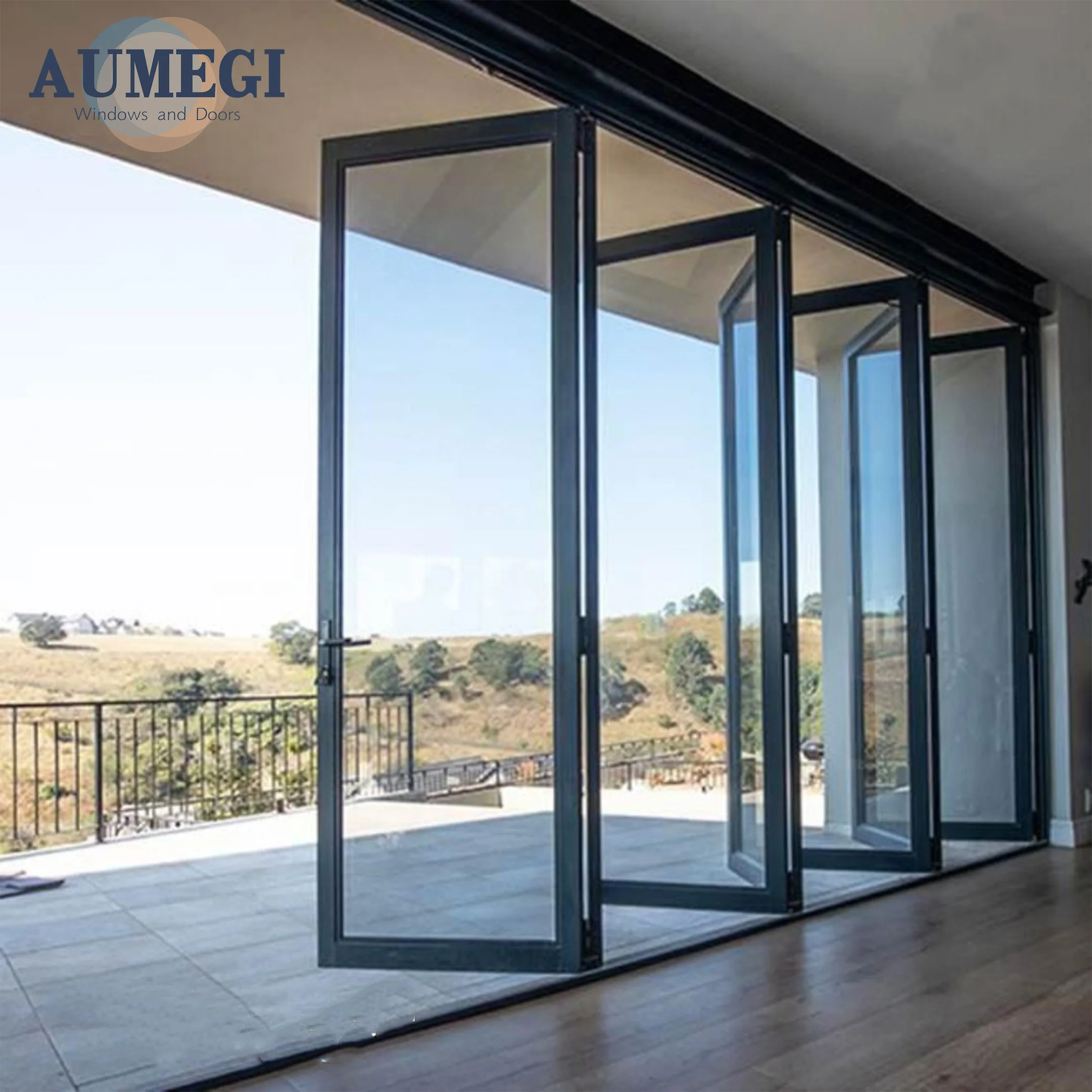 Aumegi Australian Style Vertical Folding Doors Bi Folding Aluminum Bi-fold patio Sliding Folding Door