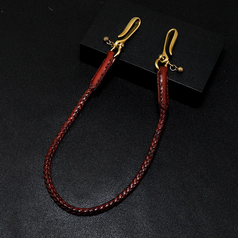 New arrival punk rock men Chain handmade braid genuine leather trouser chain Accessories vintage leather wallet chain