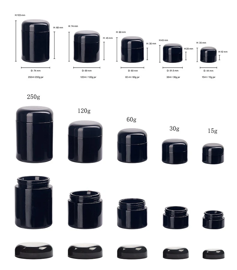 Best Selling 5ml 10ml 15ml 30ml 60ml 120ml 250ml Matte Black Glass Cosmetic Jar UV Protection Round Glass Jar