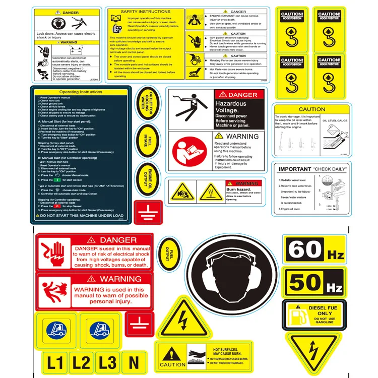 PET Safety Warning Label Waterproof Caution Sticker Electrical Equipment Danger Sign Voltage  Operation Instruction sticker